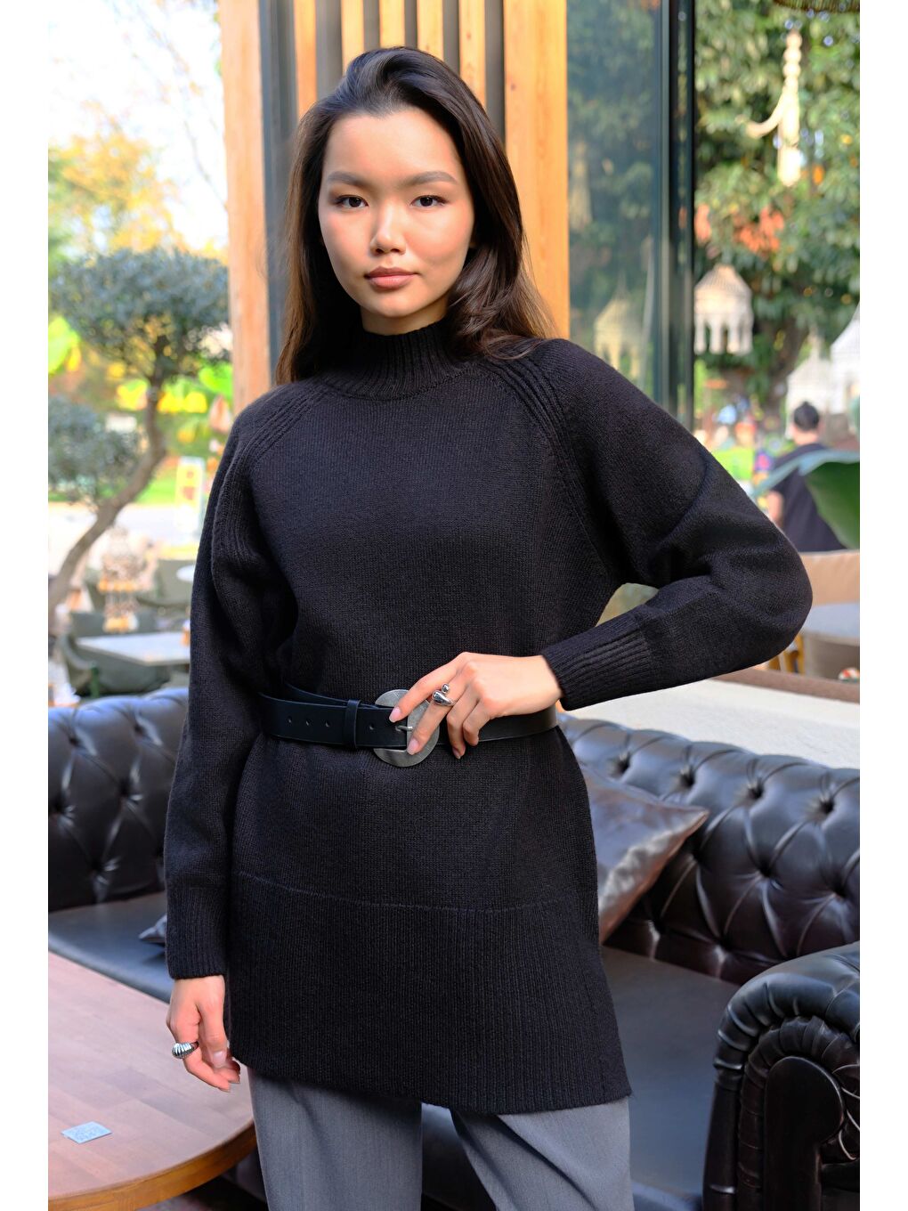 Balıkçı Yaka Basic Kazak Siyah-1