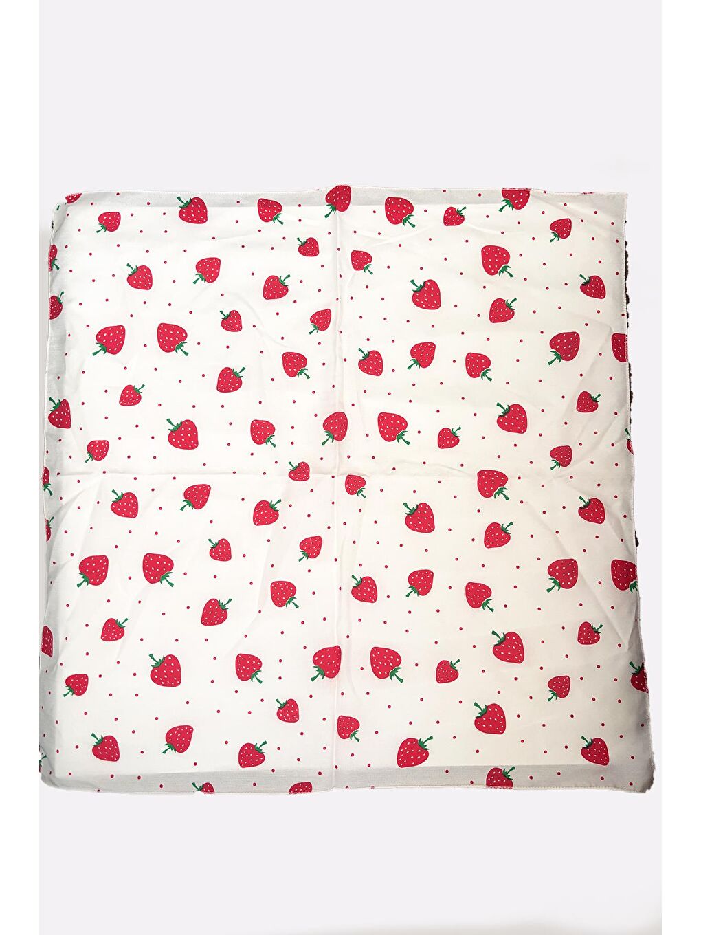 Beyaz Pamuk Çilek Desenli Fular-5