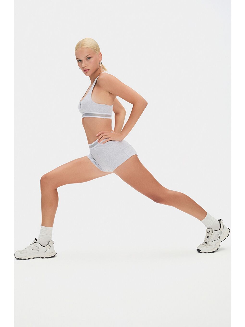 Gri Kadın Pamuklu Fitilli Boxer - Sütyen/ Bra Takım-2