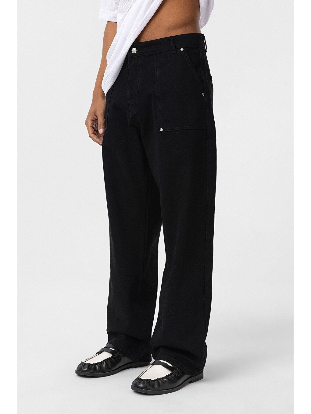 Cep Detaylı Baggy Fit Jean Siyah-2