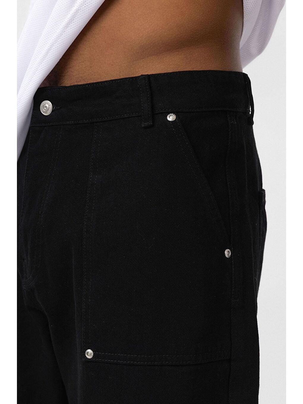 Cep Detaylı Baggy Fit Jean Siyah-3