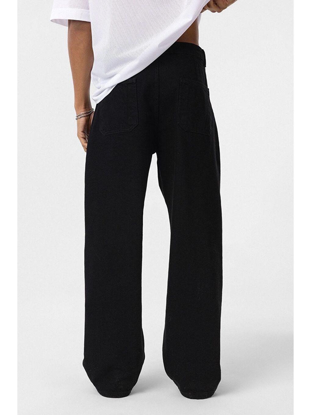 Cep Detaylı Baggy Fit Jean Siyah-4