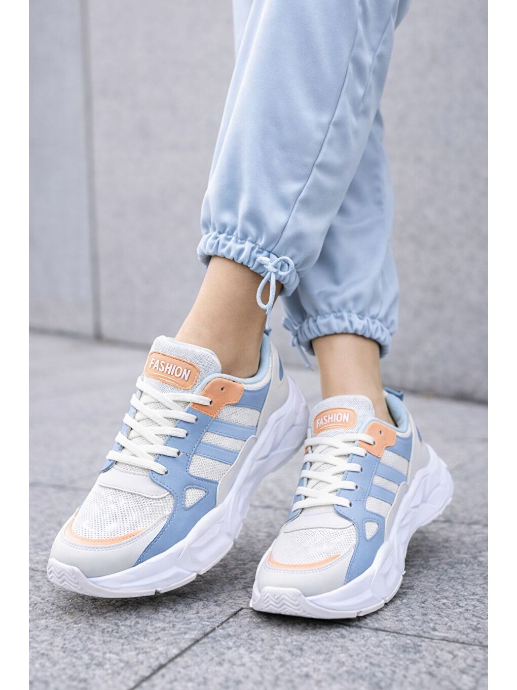 Mavi Unısex Kalın Tabanlı Bağcıklı Rahat Sneaker Spor Ayakkabı –nefes Alabilen Yapı, Trend Model-1