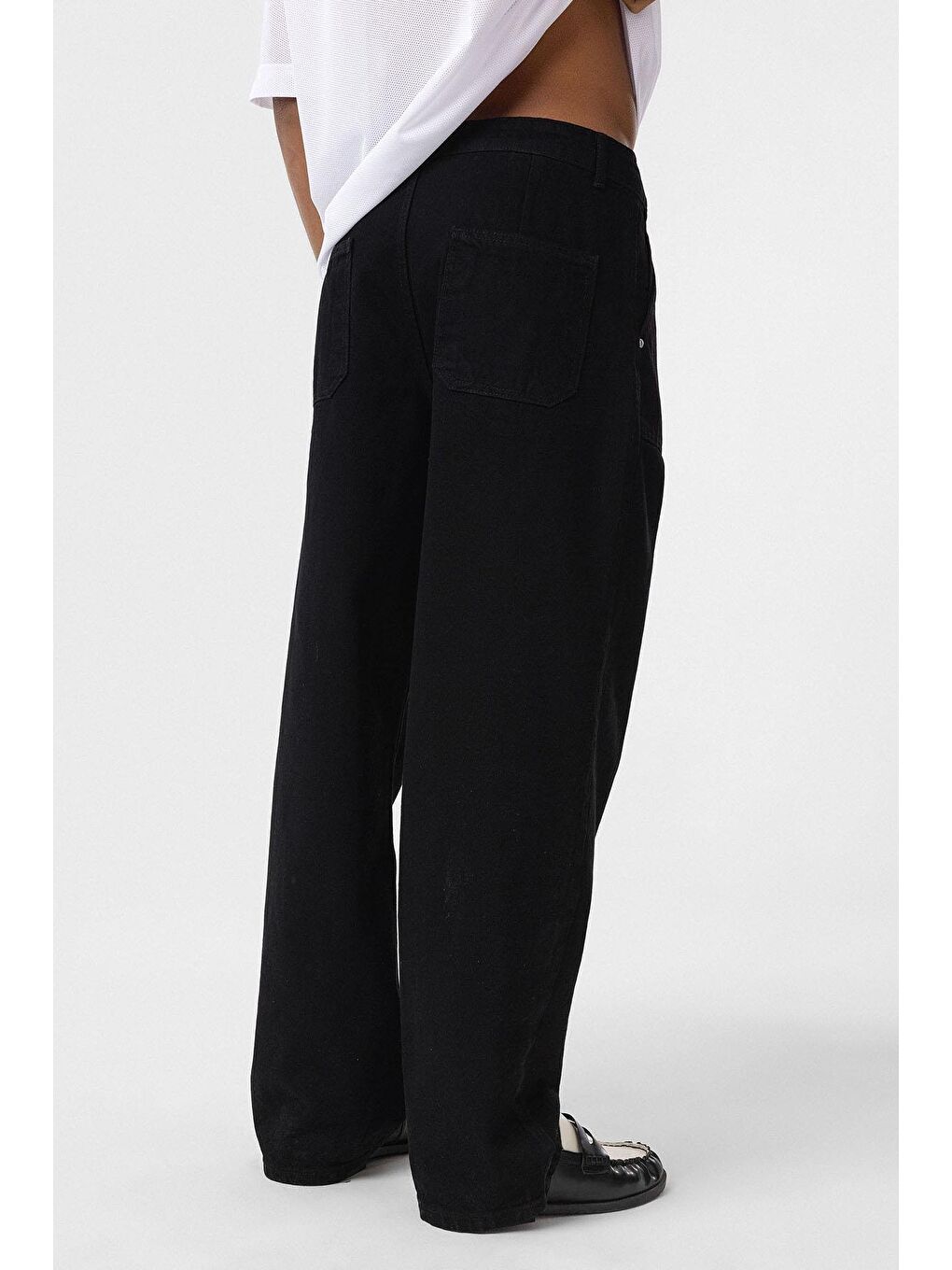 Cep Detaylı Baggy Fit Jean Siyah-5
