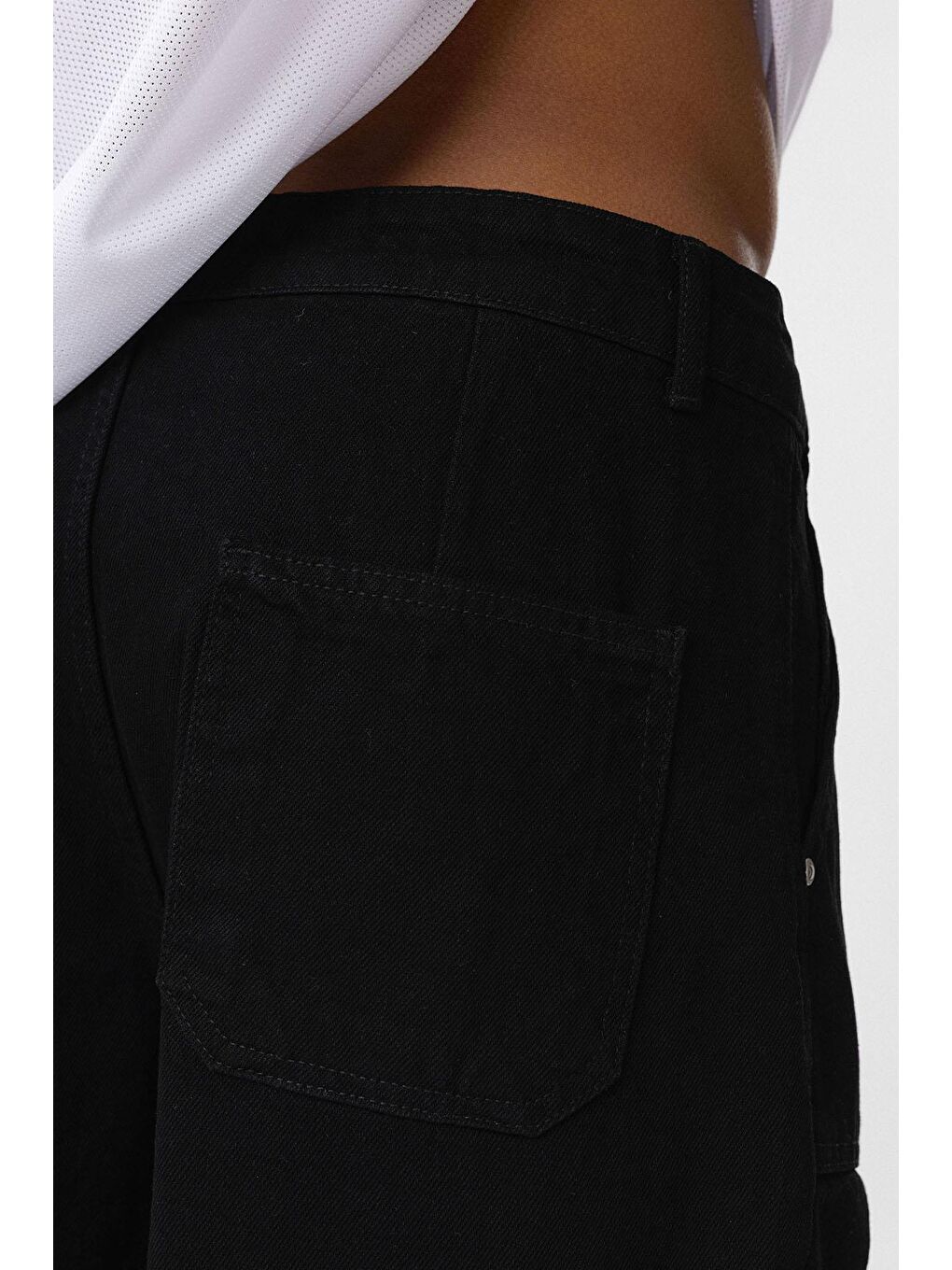 Cep Detaylı Baggy Fit Jean Siyah-6