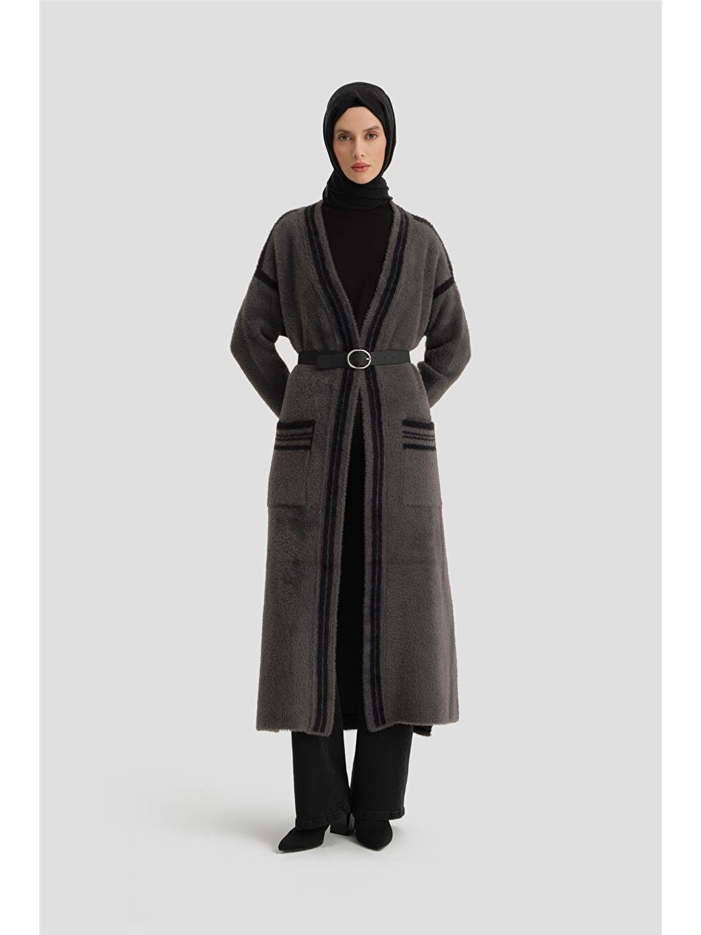 Gri Pelüş Hırka 24Kd2801 Antrasit-1