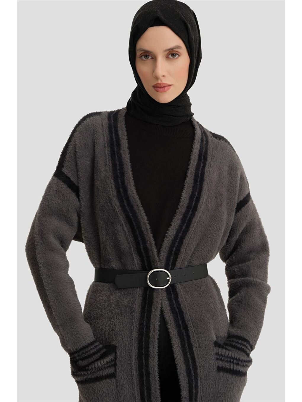 Gri Pelüş Hırka 24Kd2801 Antrasit-2