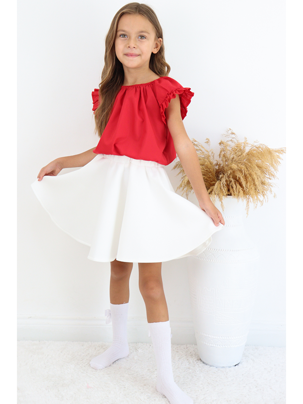 Kız Çocuk Kırmızı Bluz Krem Etek 23 Nisan 29 Ekim Gösteri Takımı-2