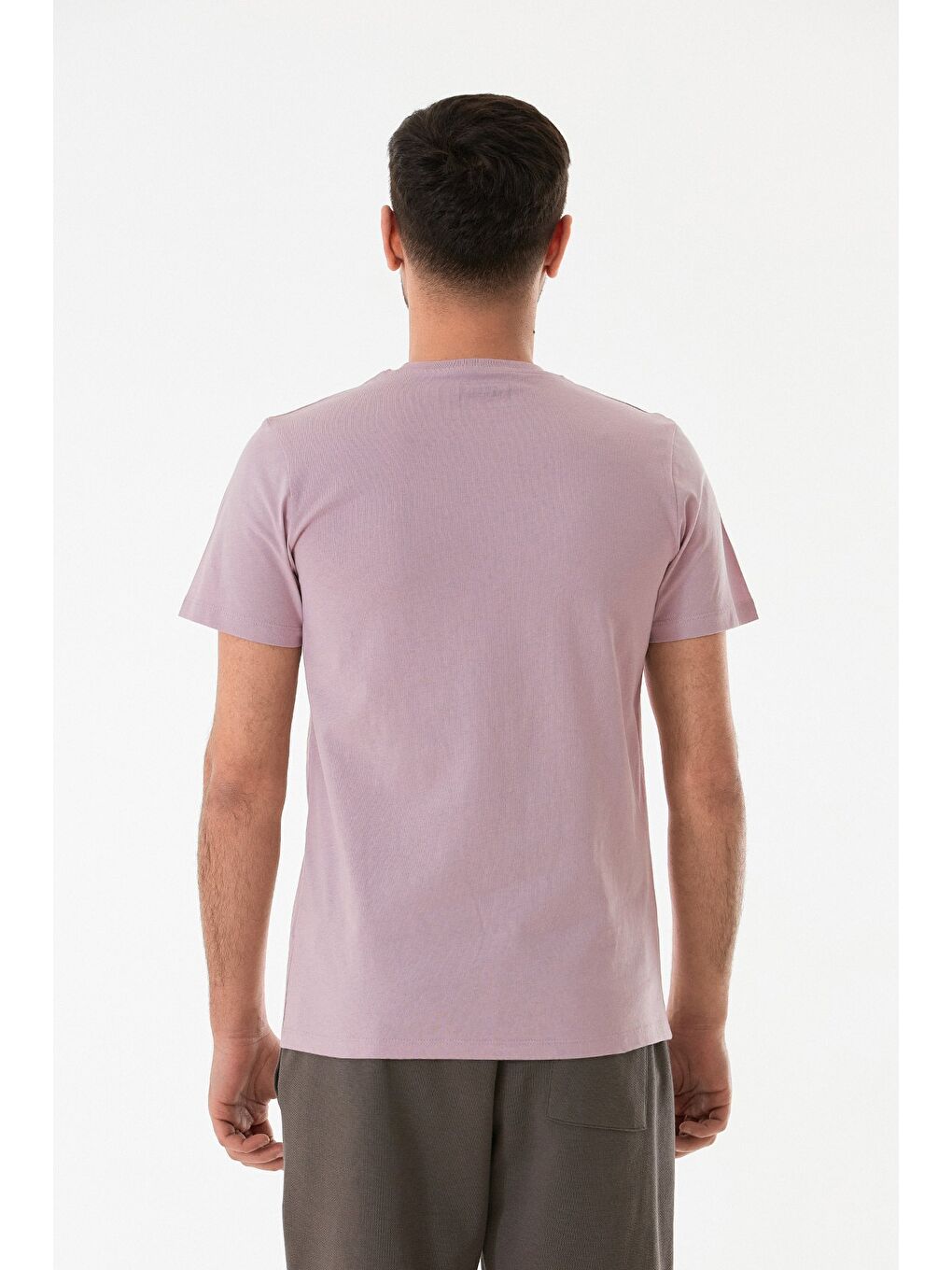 Lila Kabartma Baskılı Bisiklet Yaka Tişört-3