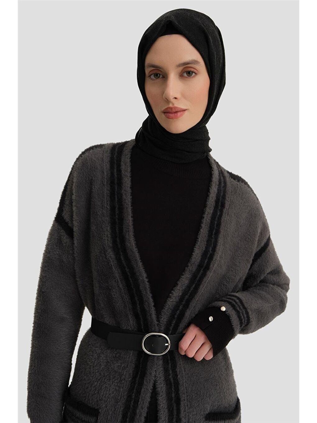 Gri Pelüş Hırka 24Kd2801 Antrasit-3