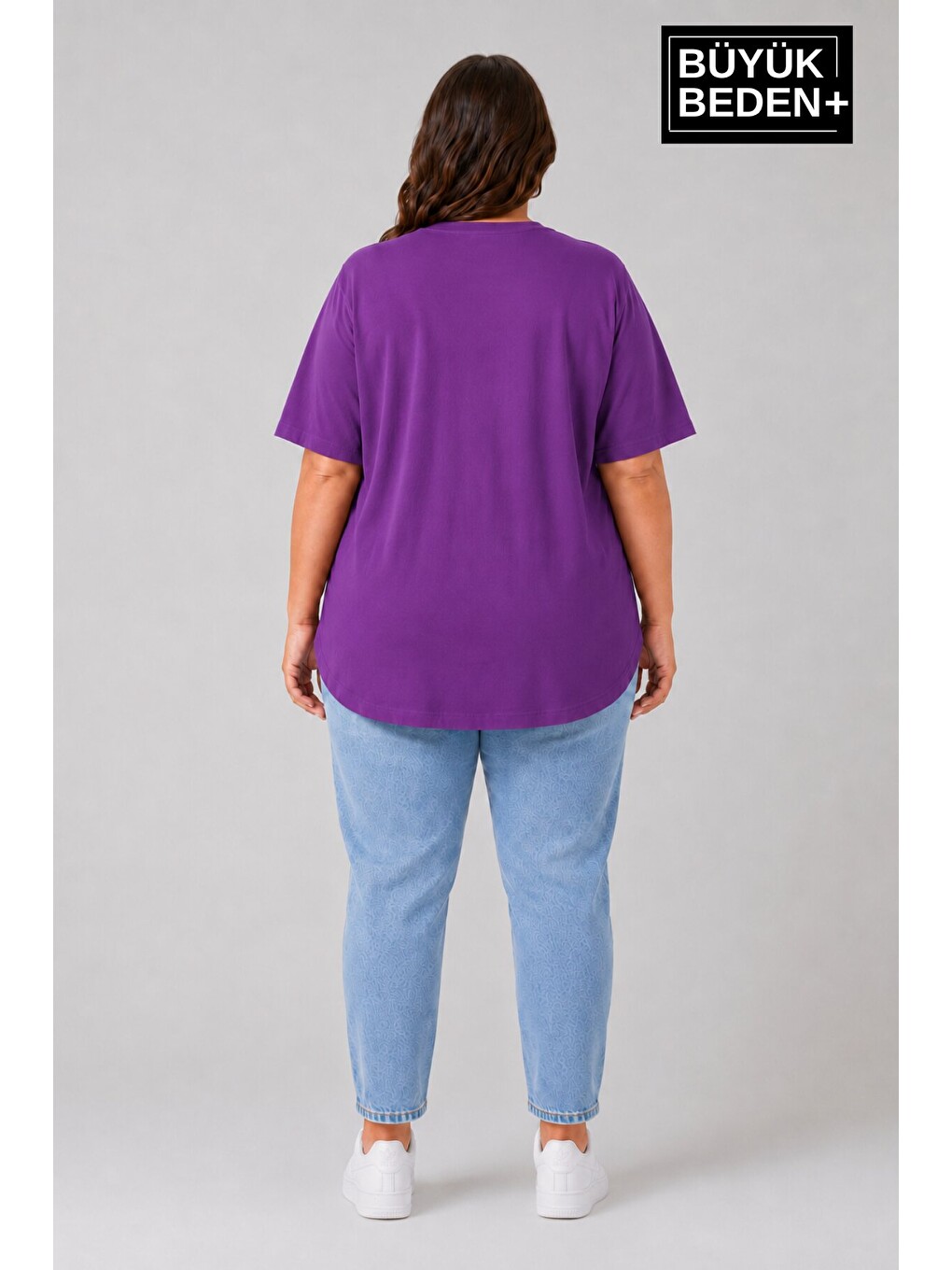 Mor Büyük Beden Kadın Bisiklet Yaka Basic Oval Etek Detalylı 3xl-6xl Uzun Tunik Spr26btsk502-2