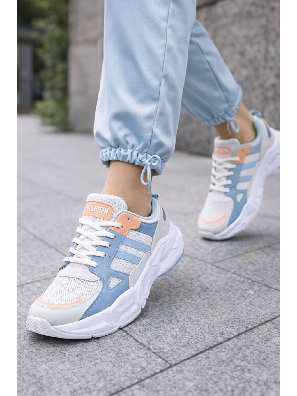 Mavi Unısex Kalın Tabanlı Bağcıklı Rahat Sneaker Spor Ayakkabı –nefes Alabilen Yapı, Trend Model-2