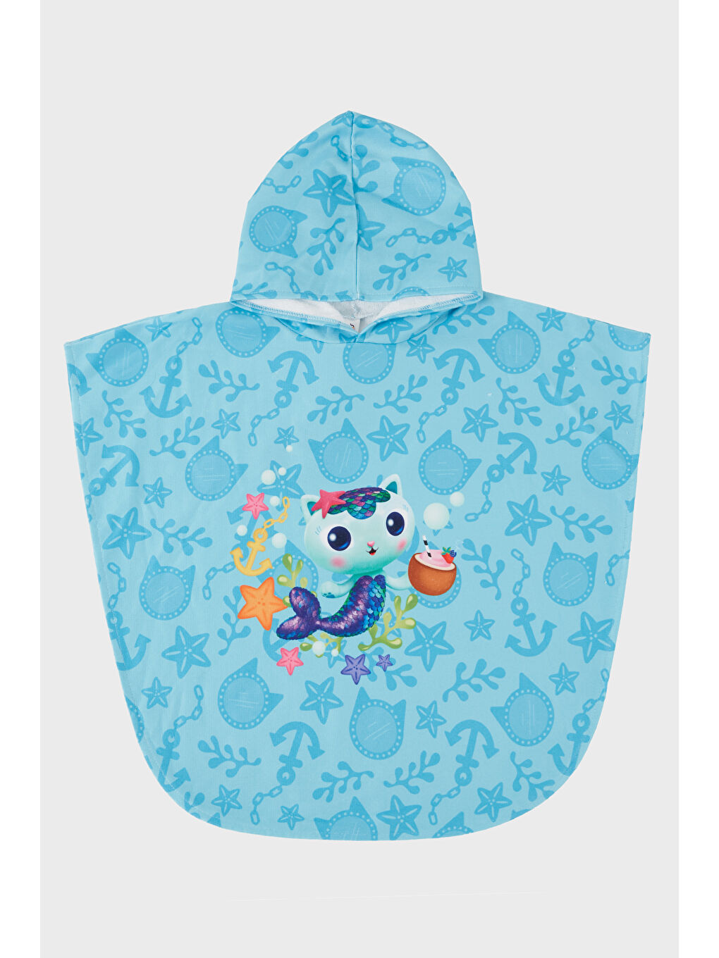 Mavi Mercat Desenli Pamuklu Kapüşonlu Uv Korumalı Havlu Panço SP2512120000