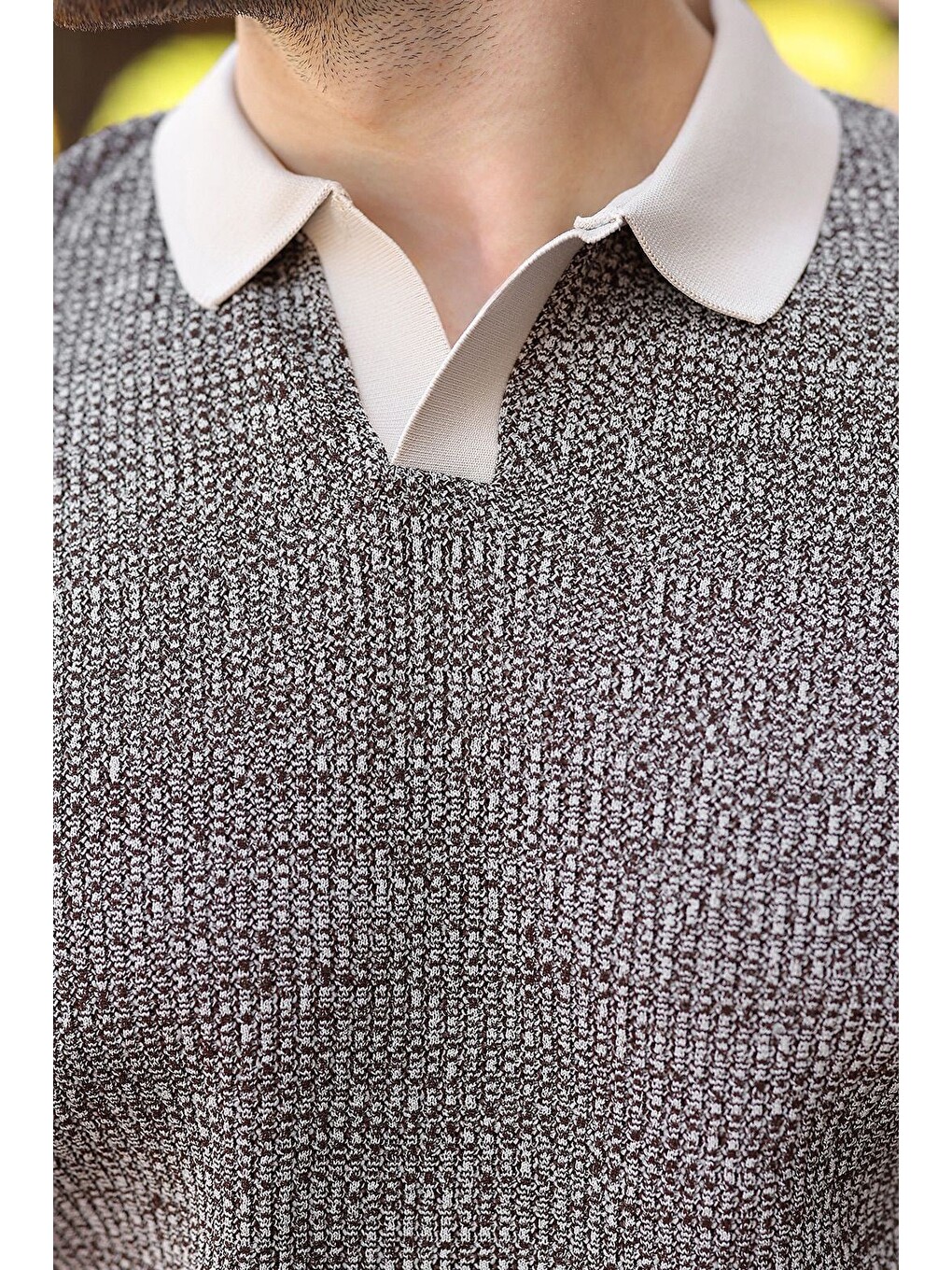 Bej Taş Rengi Polo Yaka Regular Fit Erkek Triko Tişört E7496-2