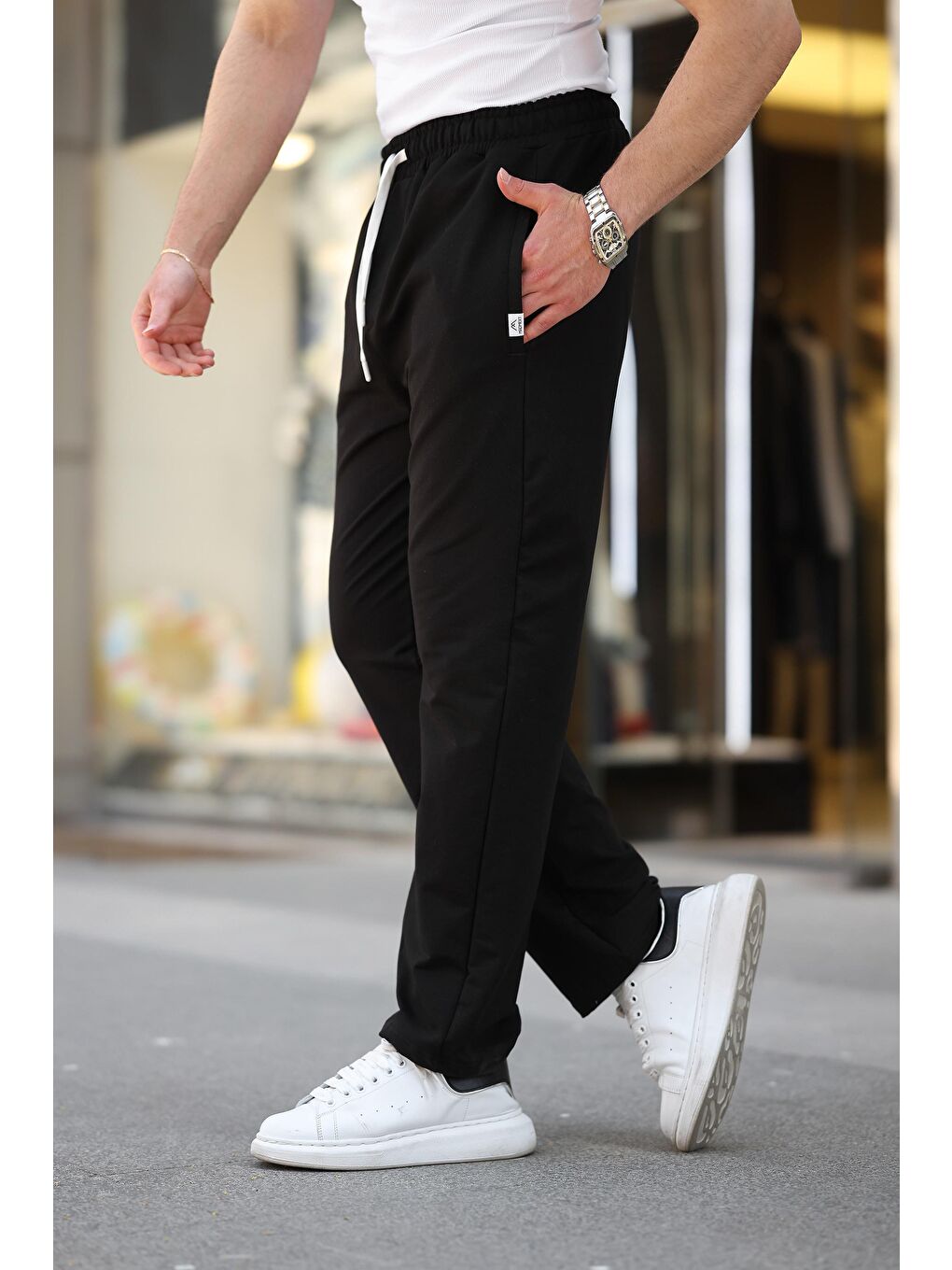 Siyah Rahat Kesim Erkek Eşofman Altı E6575-1