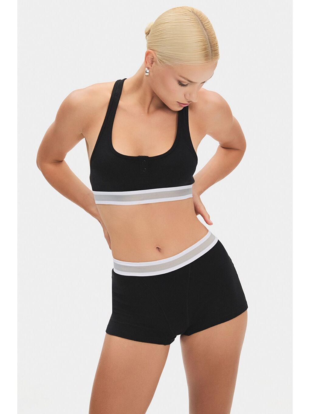 Siyah Kadın Pamuklu Fitilli Boxer - Sütyen/ Bra Takım