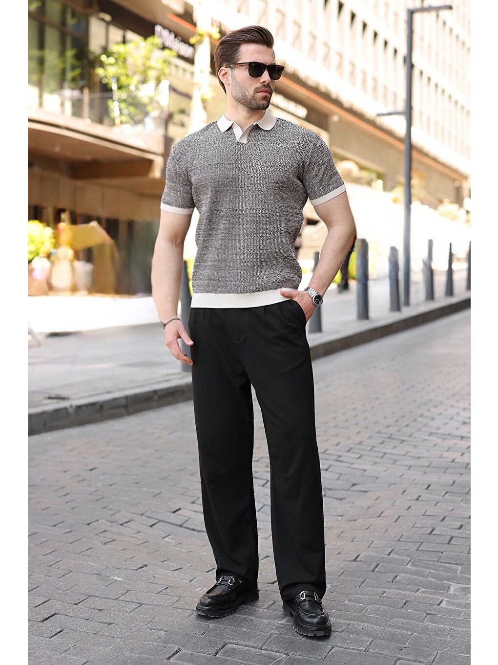 Bej Taş Rengi Polo Yaka Regular Fit Erkek Triko Tişört E7496-4