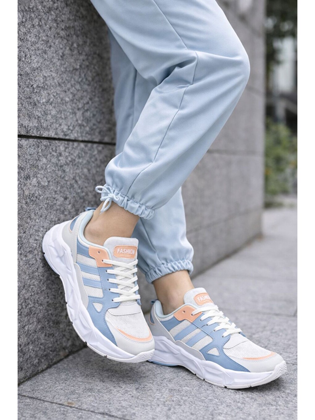 Mavi Unısex Kalın Tabanlı Bağcıklı Rahat Sneaker Spor Ayakkabı –nefes Alabilen Yapı, Trend Model-3