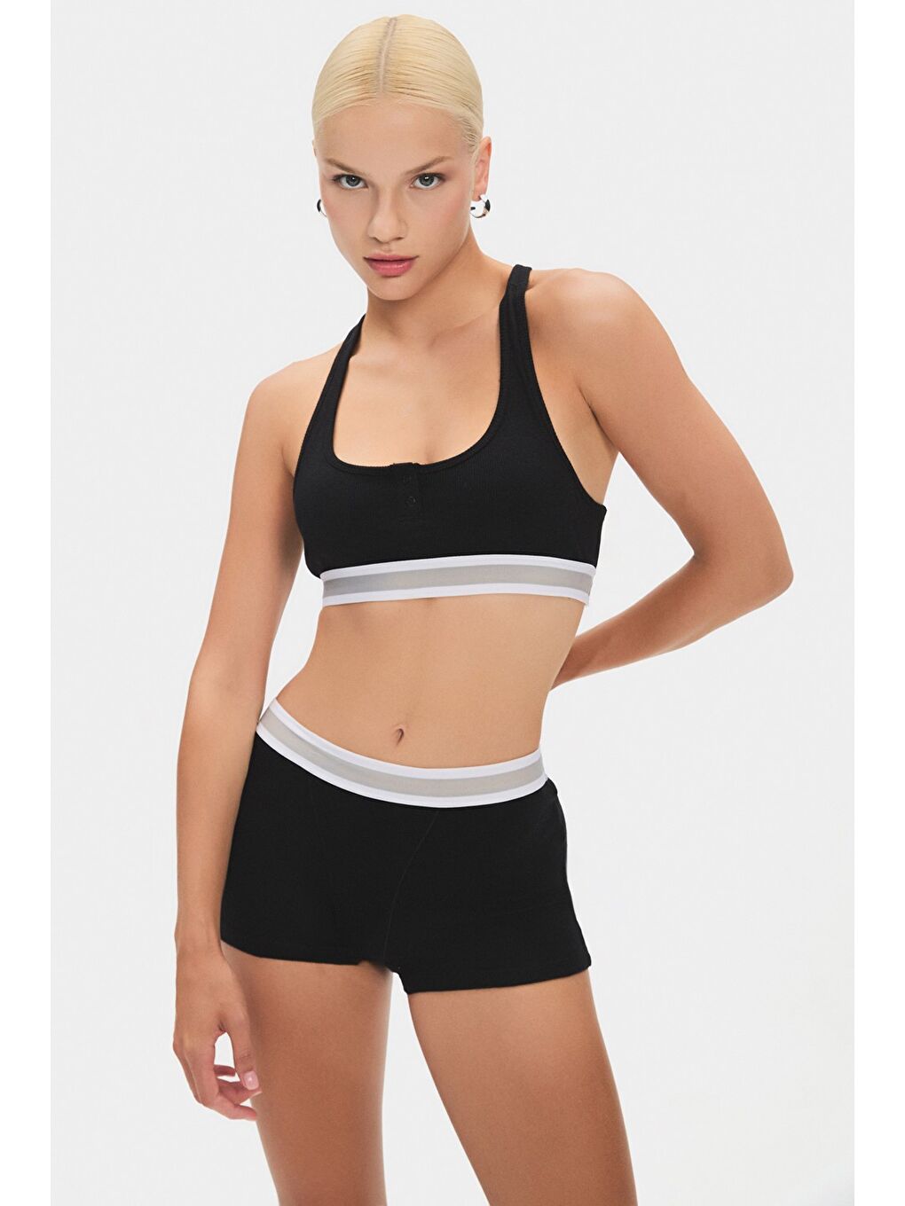 Siyah Kadın Pamuklu Fitilli Boxer - Sütyen/ Bra Takım-3