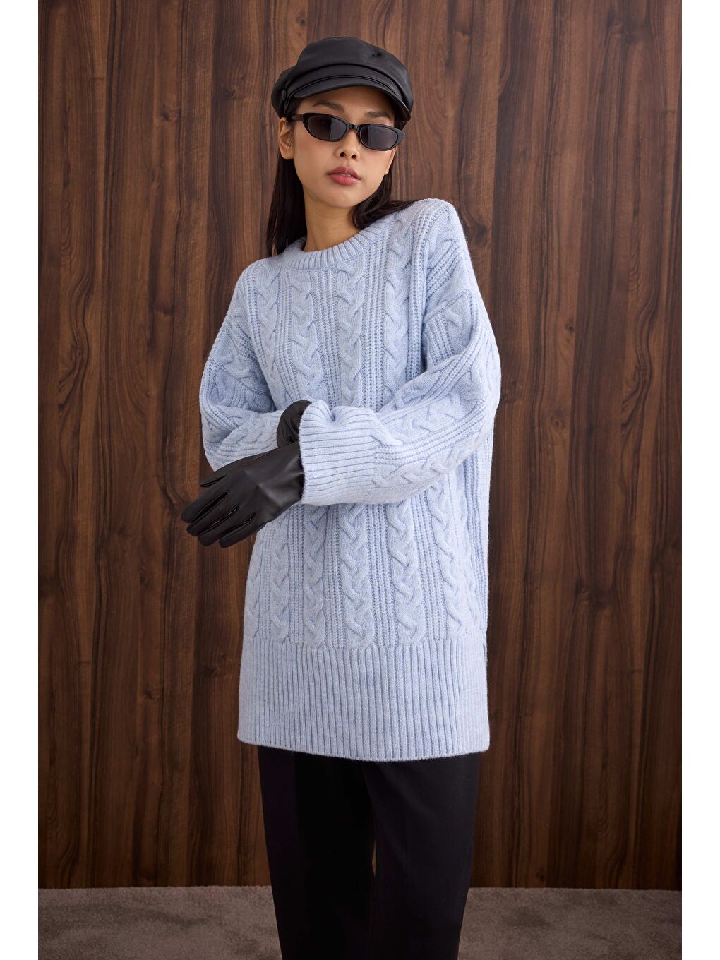 Örgülü Uzun Kazak Buz Mavi