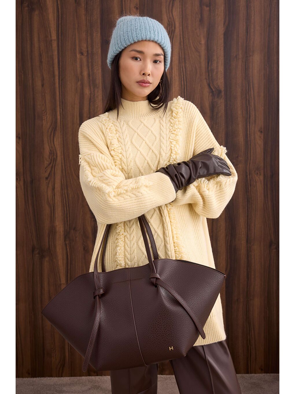 Sarı Püskül Detaylı Örme Kazak Tereyağ-2