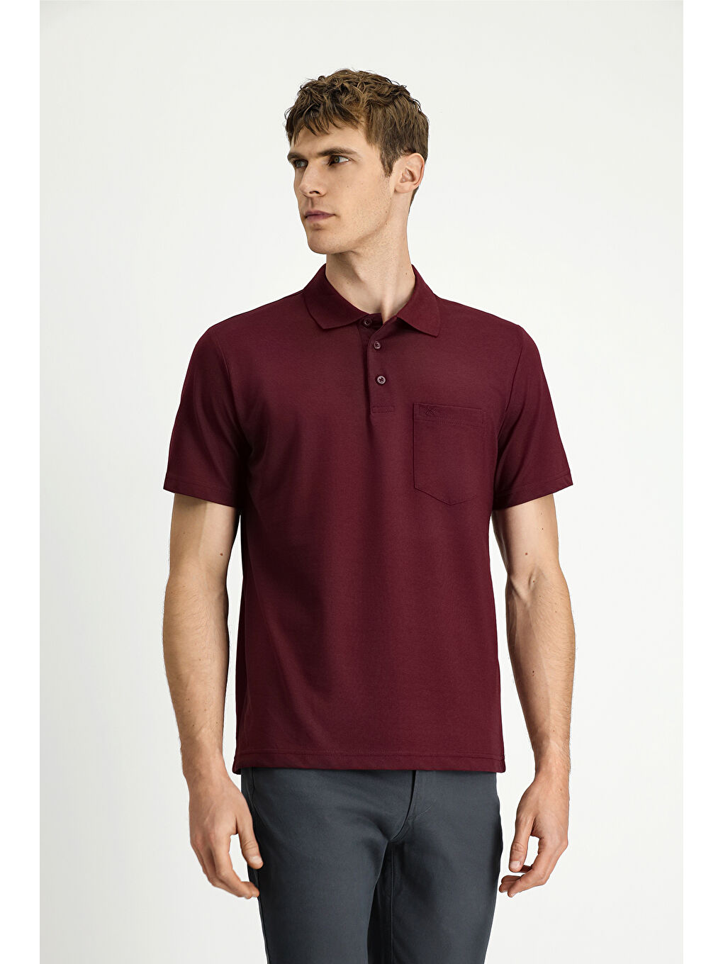 Bordo Regular Fit Pamuklu Nakışlı Cepli Polo Yaka Tişört-2