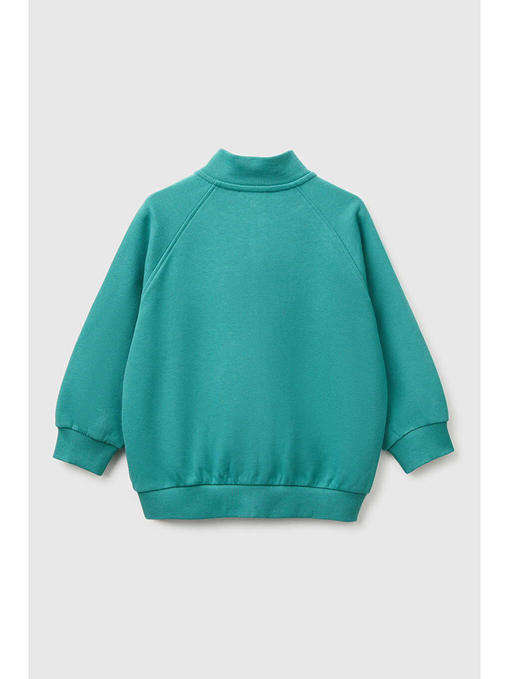 Erkek Bebek Petrol Yeşili Önü İşlemeli Ribanalı Boğazlı Fermuarlı Dik Yaka Sweatshirt-1