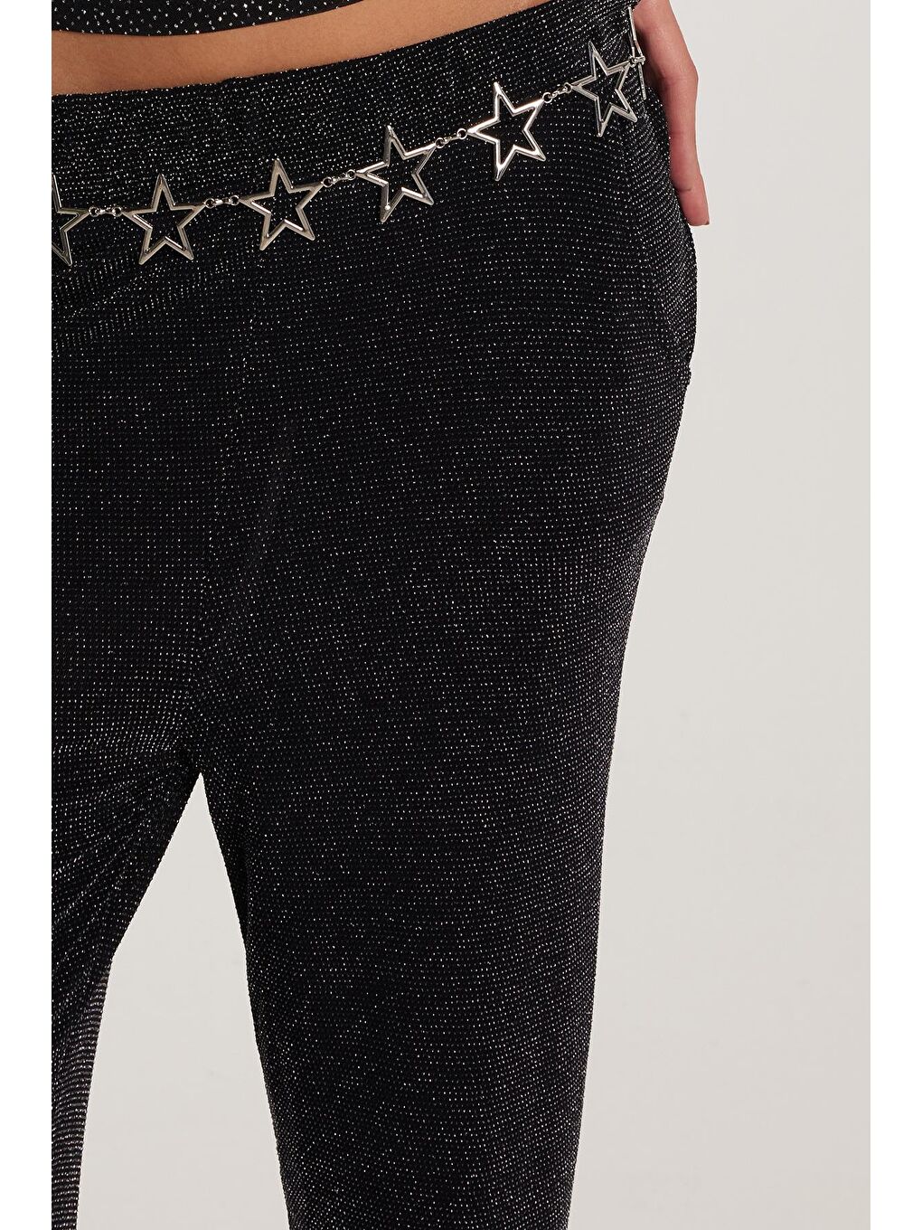 Karışık Kadın Slim Fit Dar Kesim Lastikli Paça Siyah Pantolon-1