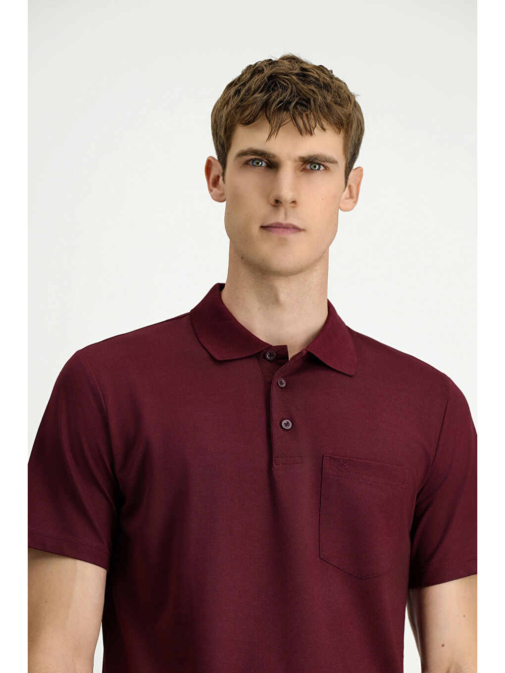 Bordo Regular Fit Pamuklu Nakışlı Cepli Polo Yaka Tişört-3