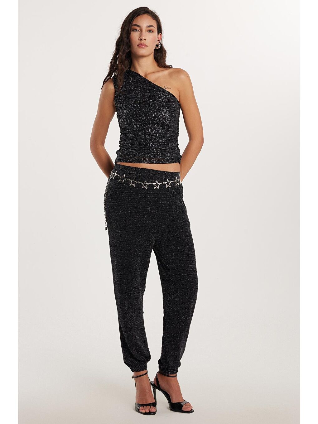 Karışık Kadın Slim Fit Dar Kesim Lastikli Paça Siyah Pantolon-2