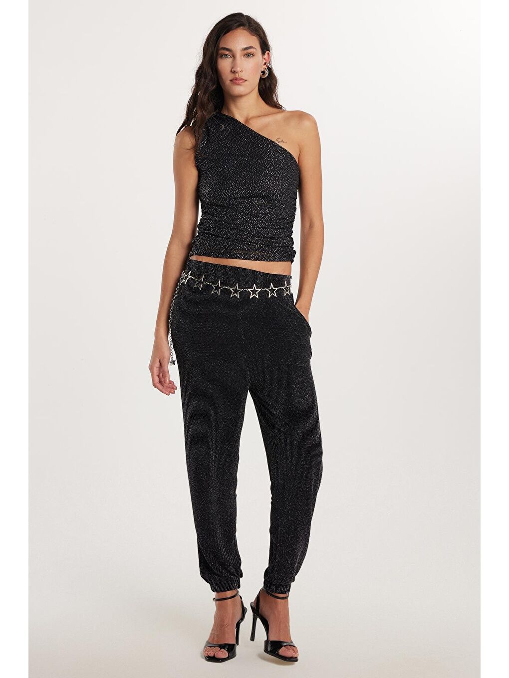 Karışık Kadın Slim Fit Dar Kesim Lastikli Paça Siyah Pantolon-3