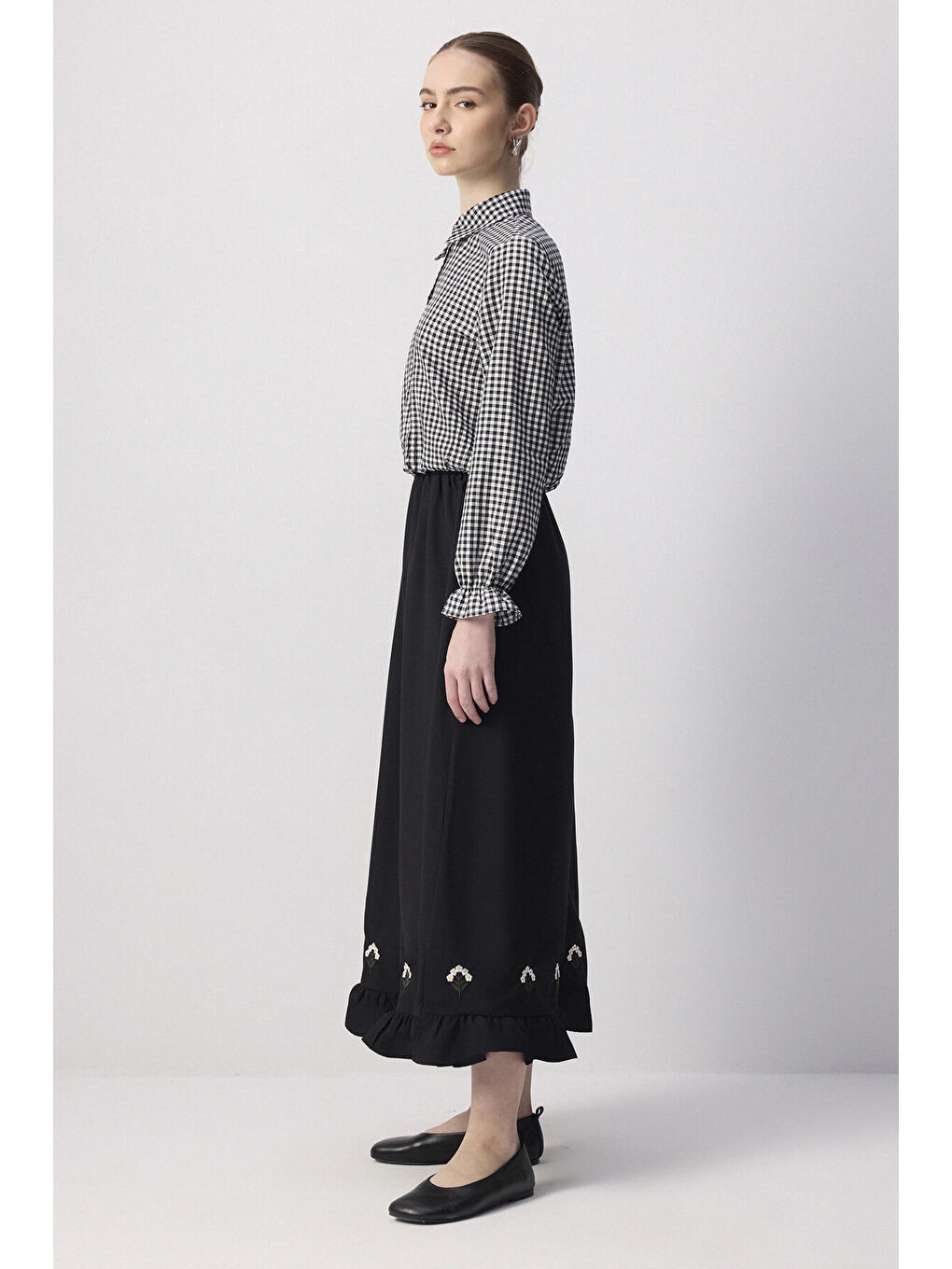 Siyah Ekoseli Gömlek Etek Takım-2