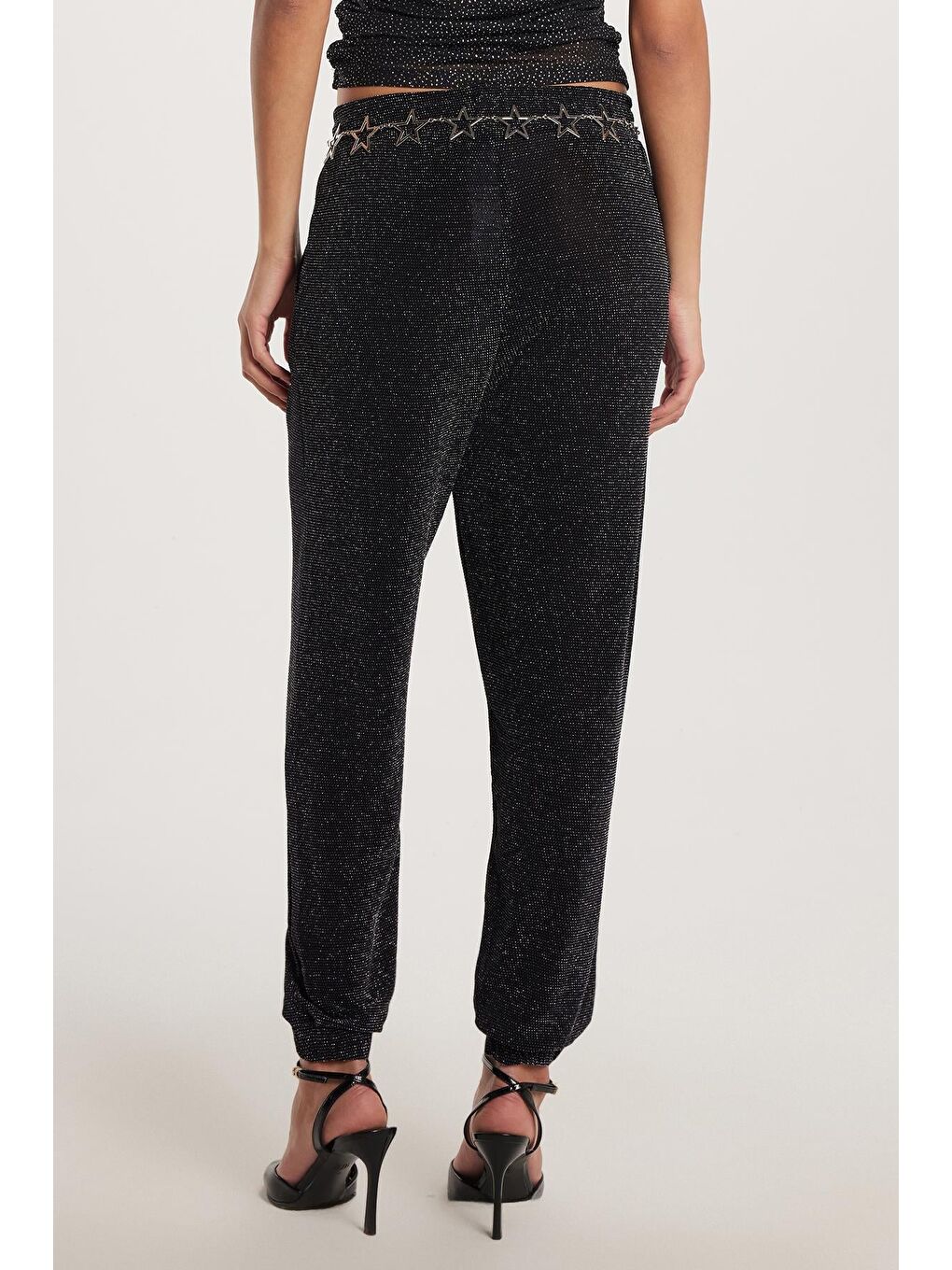 Karışık Kadın Slim Fit Dar Kesim Lastikli Paça Siyah Pantolon-4