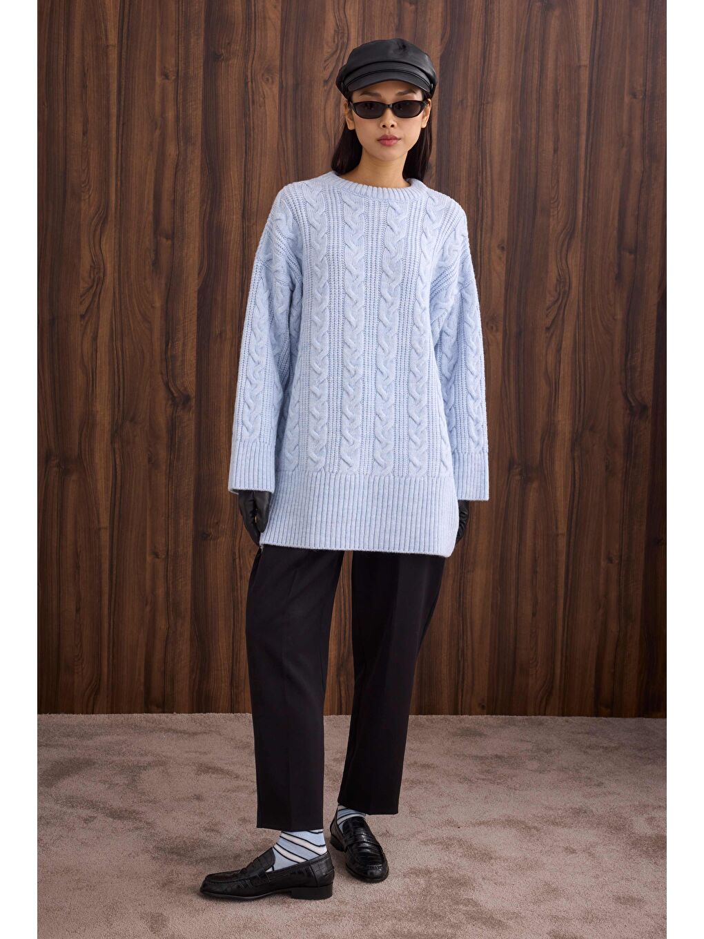 Örgülü Uzun Kazak Buz Mavi-1