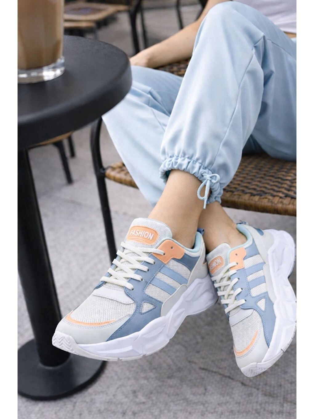 Mavi Unısex Kalın Tabanlı Bağcıklı Rahat Sneaker Spor Ayakkabı –nefes Alabilen Yapı, Trend Model-4