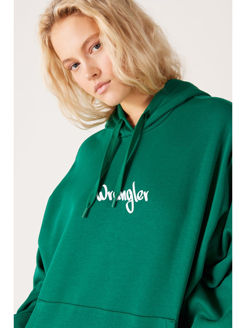 Haki Oversize Bol Kesim Kapüşonlu Sırt Baskılı Yeşil Sweatshirt-3