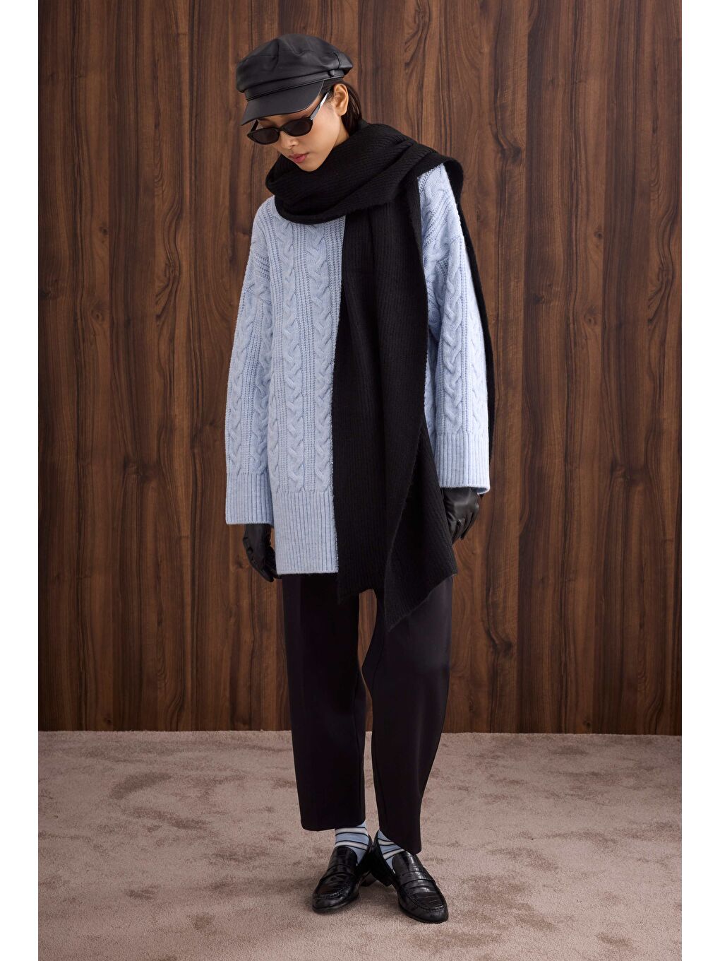 Örgülü Uzun Kazak Buz Mavi-2