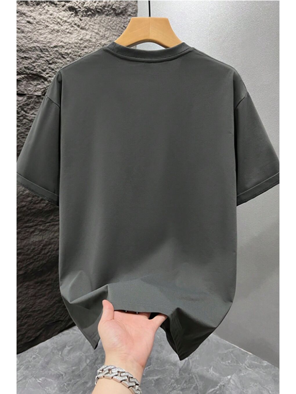 Gri Erkek %100 Organik Pamuklu Kalın Dokulu Comfort Fit Bisiklet Yakalı T-shirt-1