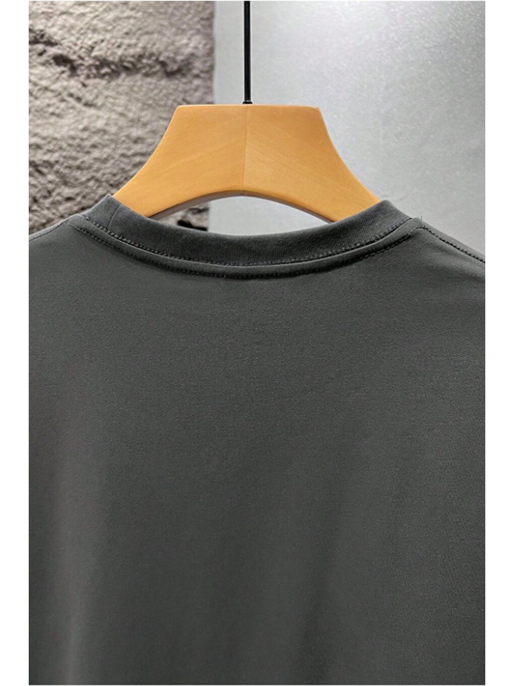 Gri Erkek %100 Organik Pamuklu Kalın Dokulu Comfort Fit Bisiklet Yakalı T-shirt-2