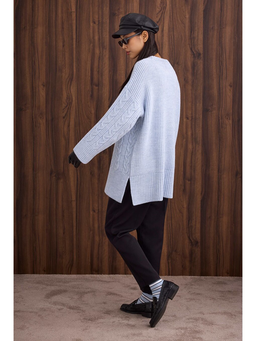 Örgülü Uzun Kazak Buz Mavi-3