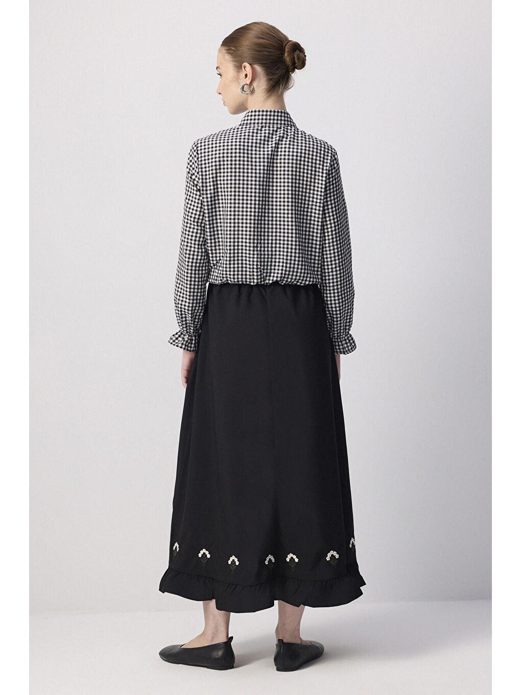 Siyah Ekoseli Gömlek Etek Takım-3