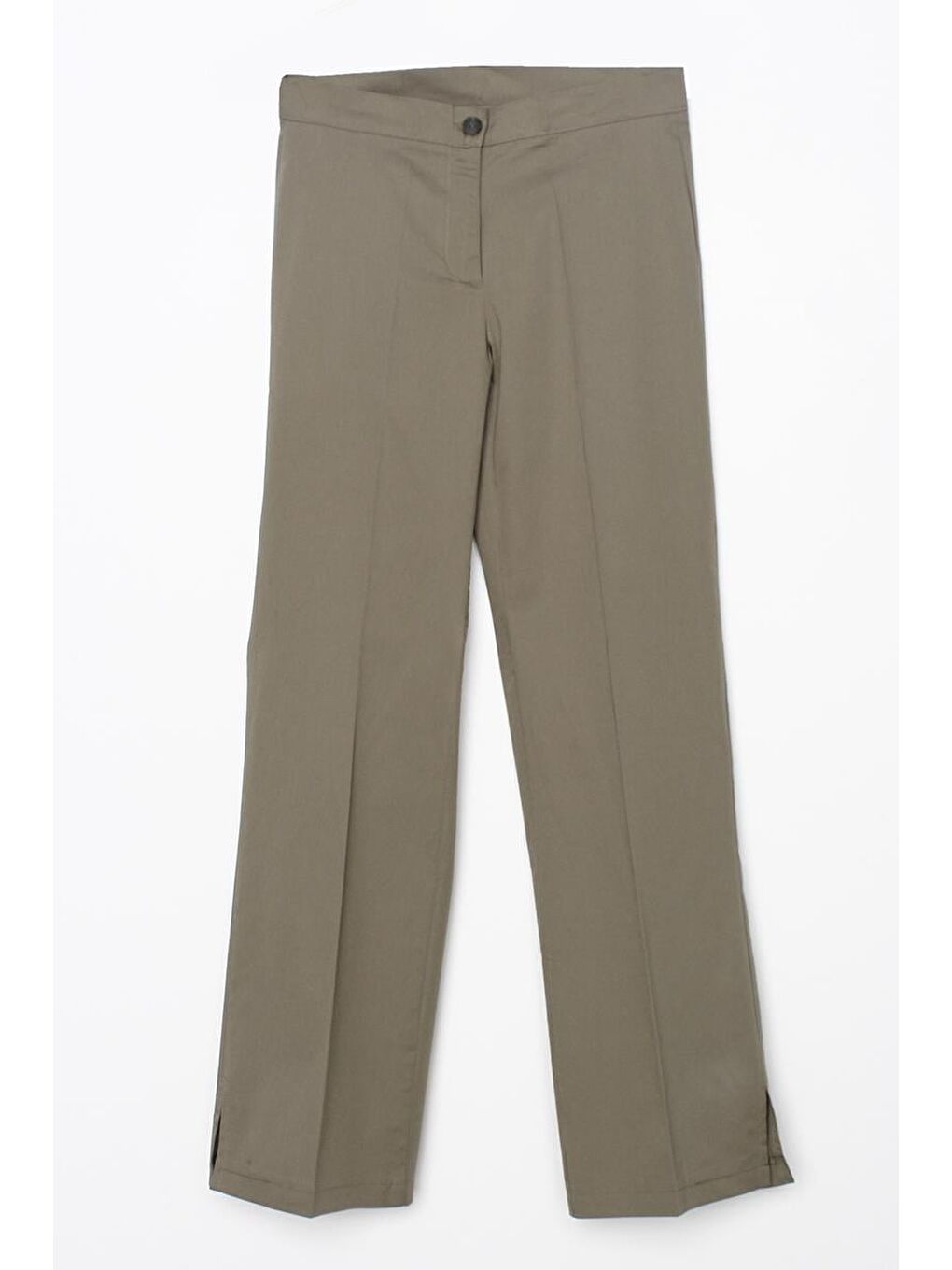 Haki Pamuklu Ütü İzli Paçası Yırtmaçlı Elastanlı Bol Paça Pantolon-5