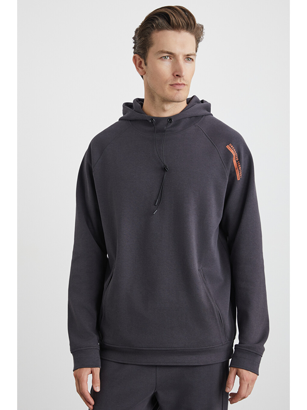 Erkek İçi Polarlı Yumuşacık 3 İplik İçi Şardonlu Regular Kapüşonlu Antrasit Sweatshirt