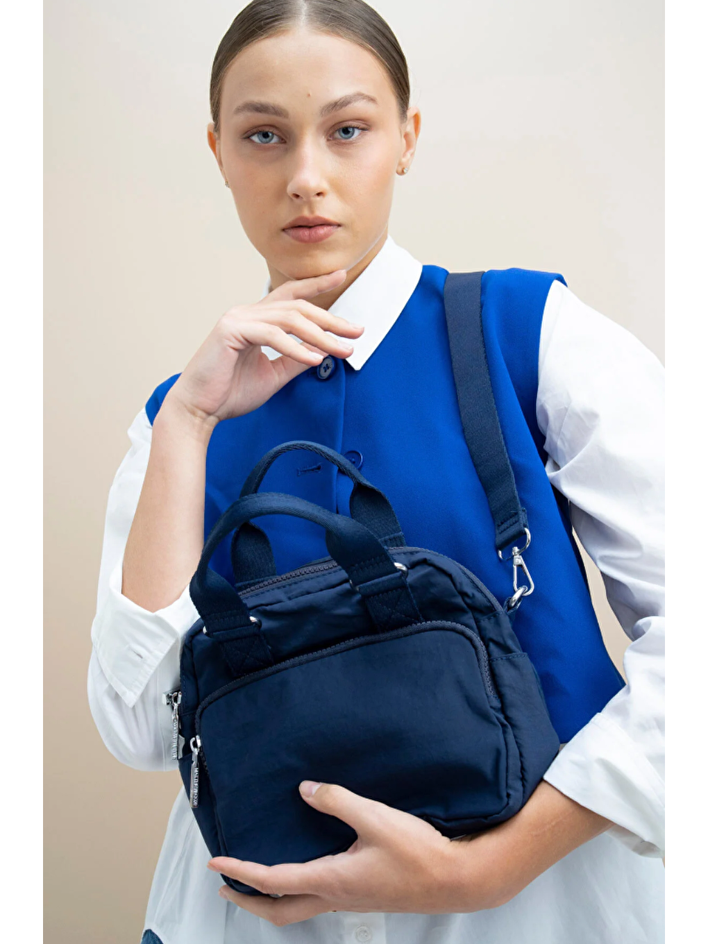 Lacivert Krinkıl Kumaş Çapraz Askılı Çanta BYN2335