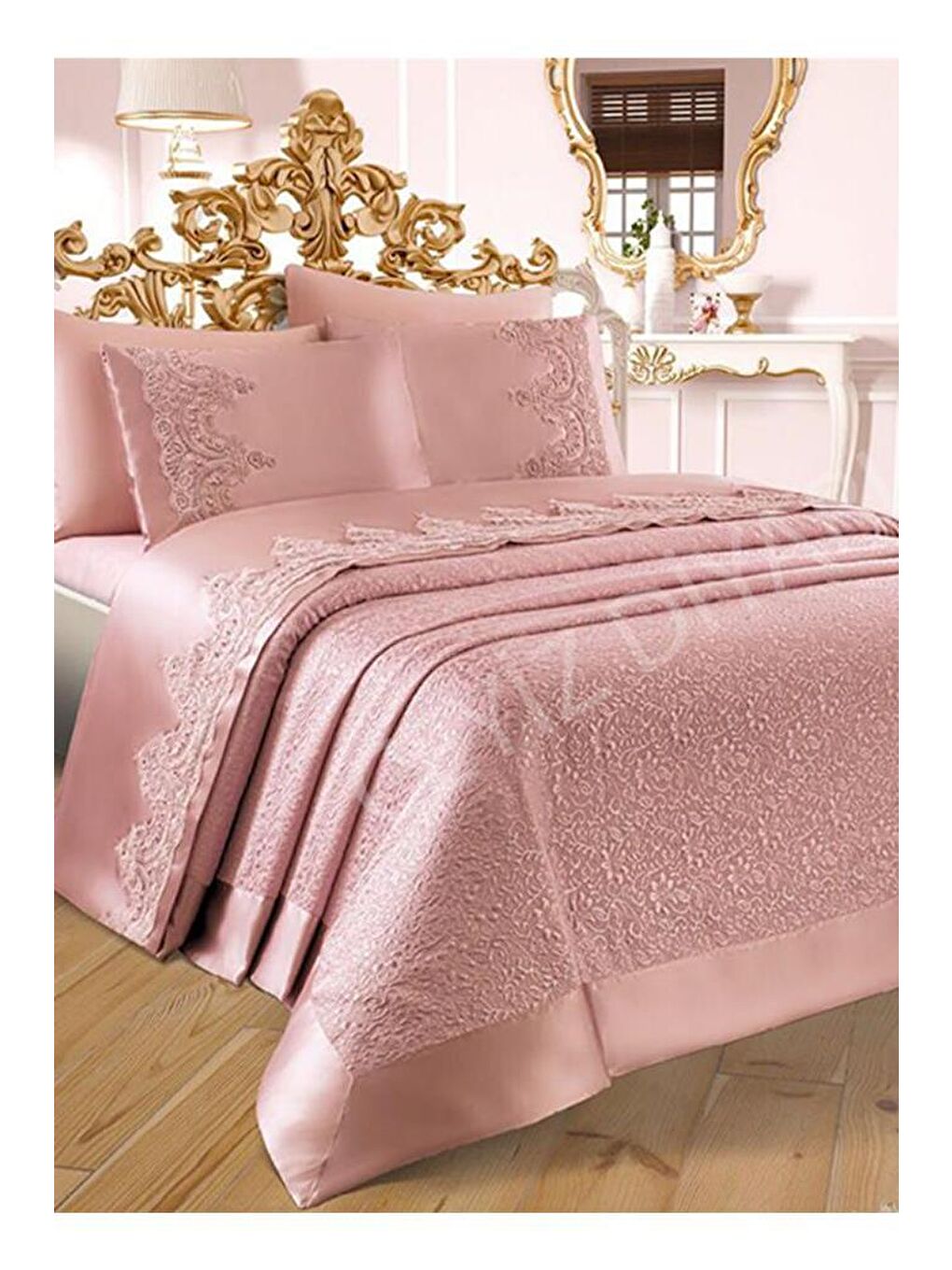 Pembe Çeyizdiyarı Fransız Güpürlü Diana Pike Takımı Pudra-1