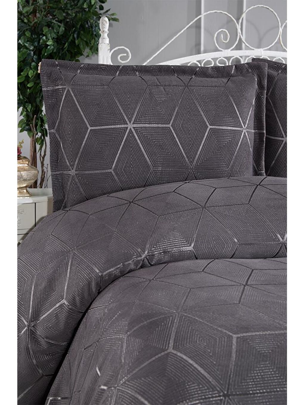 Verona 3 Parça Çift Kişilik Yatak Örtüsü Antrasit-2
