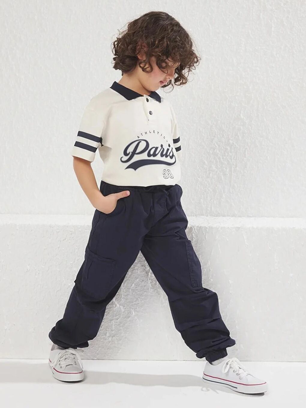 Lacivert Erkek Çocuk %100 Pamuk Cep Detaylı Lastikli Pantolon-1