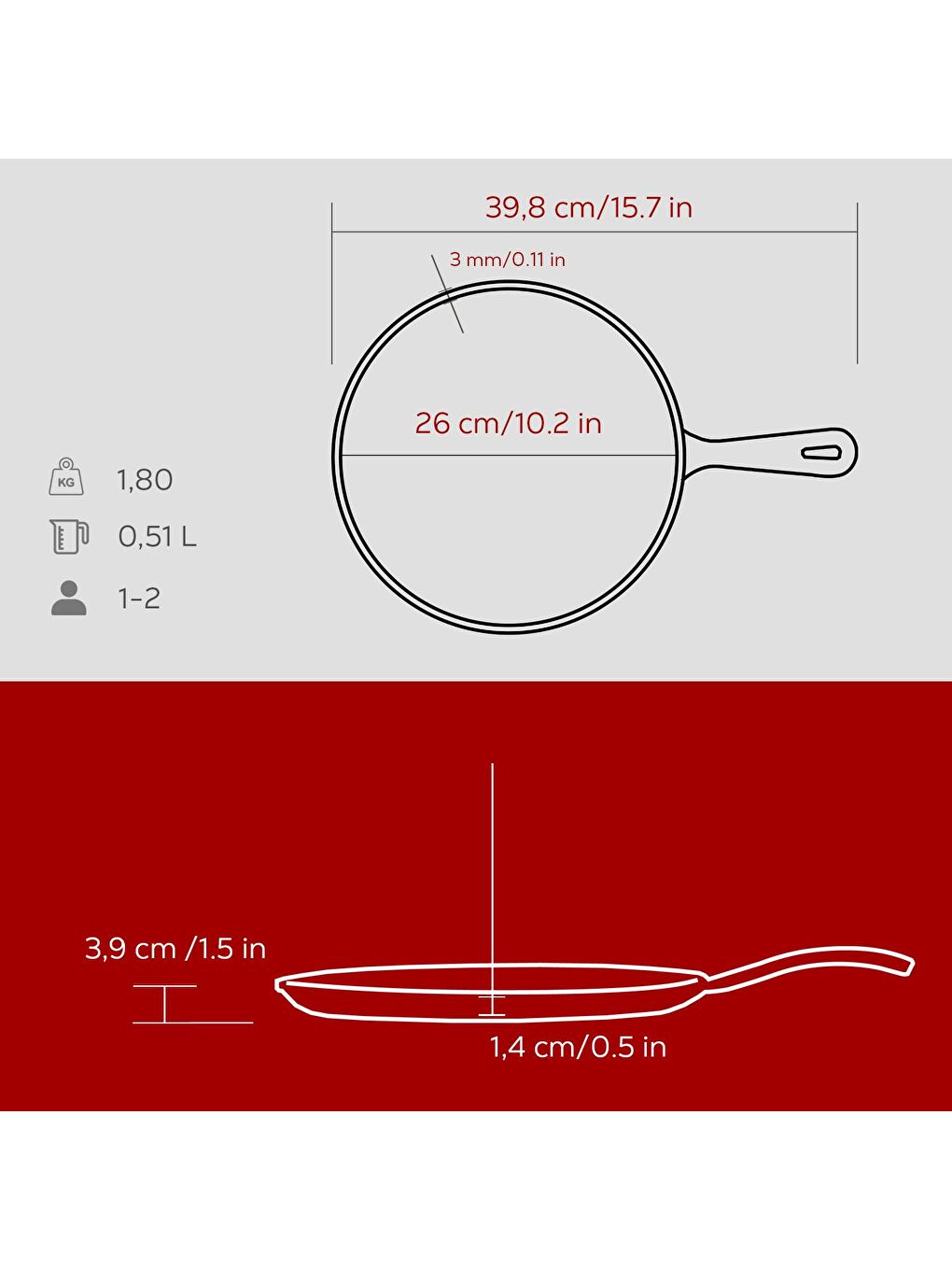 Bordo Yuvarlak Pizza Krep Pankek Tavası Döküm Demir Yekpare Saplı Çap(Ø)26cm.-4