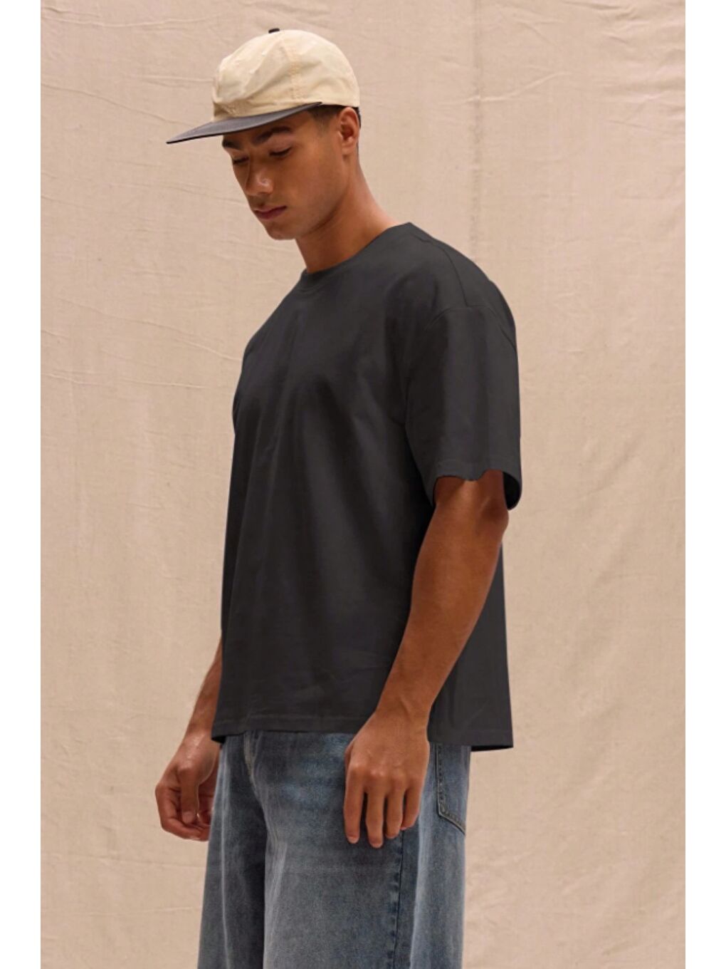 Siyah Erkek %100 Organik Pamuklu Kalın Dokulu Comfort Fit Bisiklet Yakalı T-shirt-3