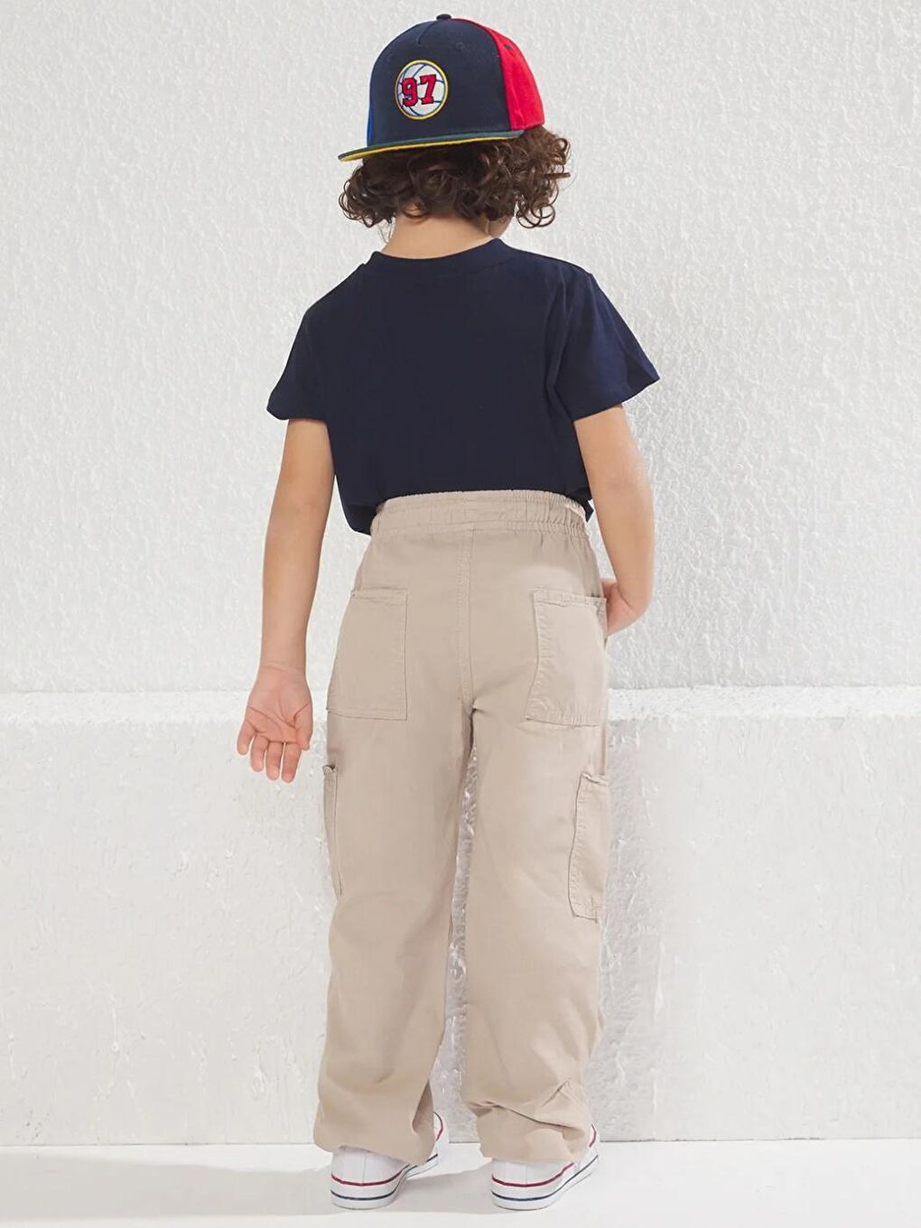 Bej Erkek Çocuk %100 Pamuk Cep Detaylı Lastikli Pantolon-2